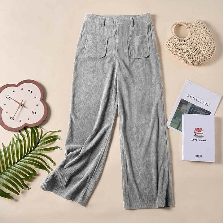 Pantalones anchos de pana y poliéster con botones y bolsillos para mujer de Buddha Stones - image 20