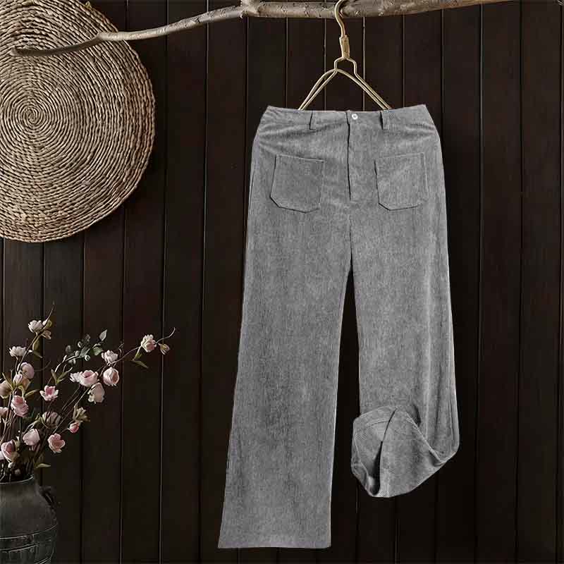 Pantalones anchos de pana y poliéster con botones y bolsillos para mujer de Buddha Stones - Gris oscuro - US14，UK/AU18，EU46 (2XL) - image 14
