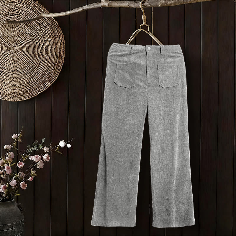 Pantalones anchos de pana y poliéster con botones y bolsillos para mujer de Buddha Stones - image 16