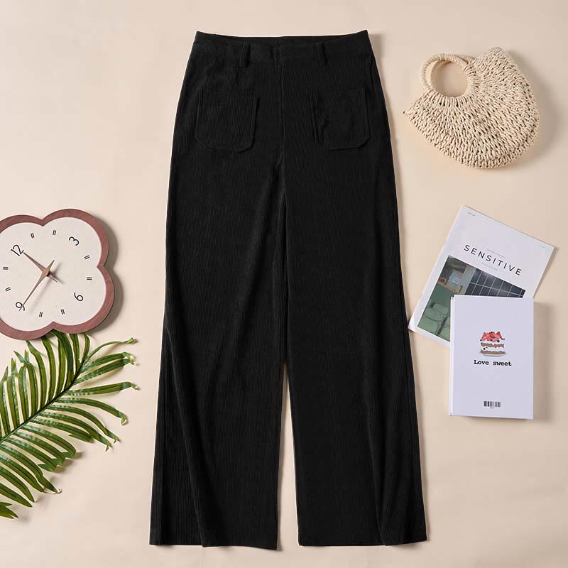 Pantalones anchos de pana y poliéster con botones y bolsillos para mujer de Buddha Stones - image 23