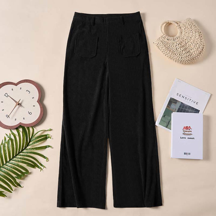 Pantalones anchos de pana y poliéster con botones y bolsillos para mujer de Buddha Stones - image 23