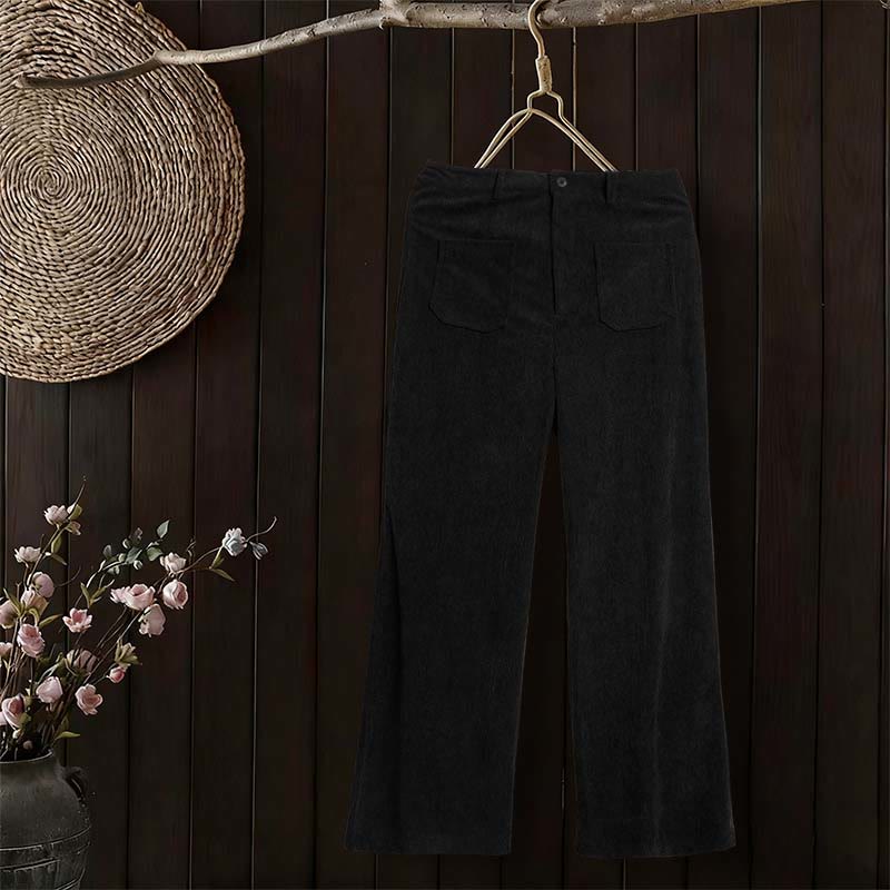 Pantalones anchos de pana y poliéster con botones y bolsillos para mujer de Buddha Stones - image 25