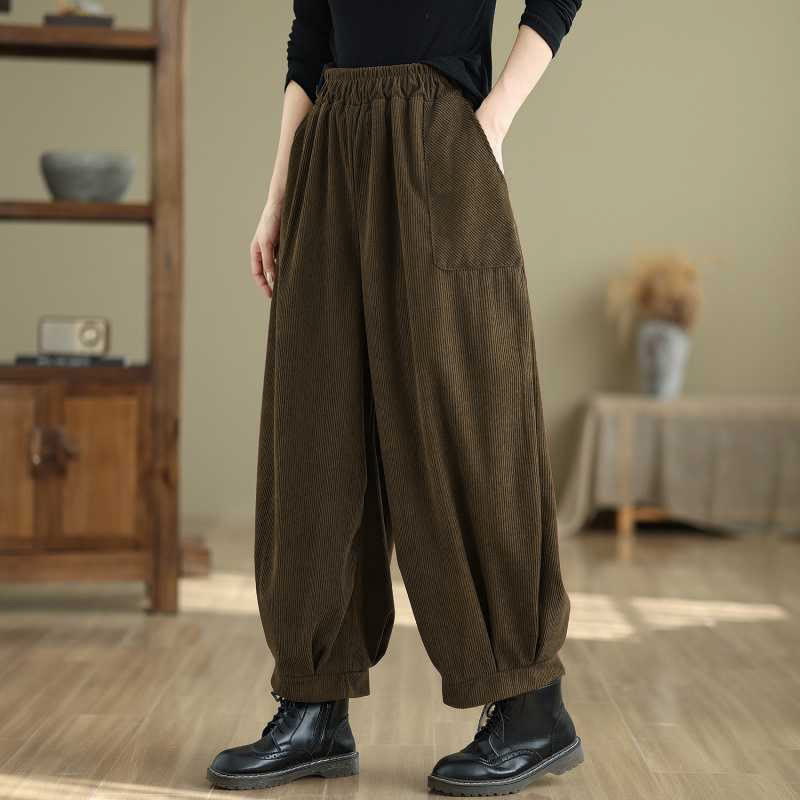 Pantalones harén de pana para mujer, de diseño sencillo, hasta los tobillos, de color liso y con bolsillos , de Buddha Stones, para invierno - Aceituna - US8-10，UK/AU12-14，EU40-42 (2XL) - image 14