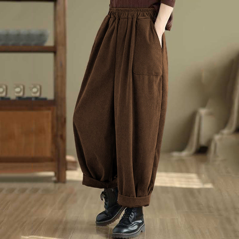 Pantalones harén de pana para mujer, de diseño sencillo, hasta los tobillos, de color liso y con bolsillos , de Buddha Stones, para invierno - image 7