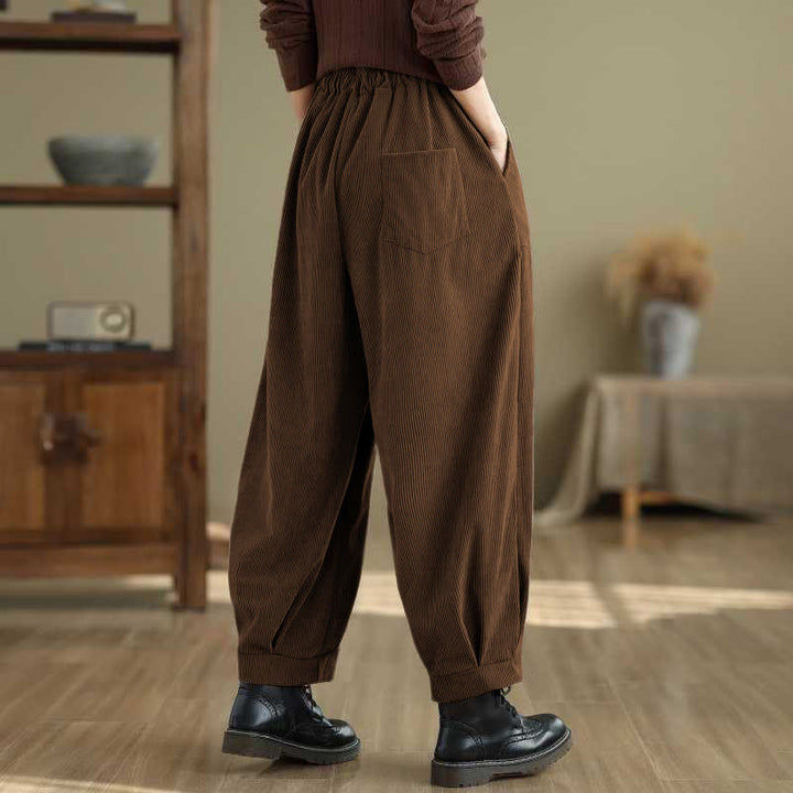 Pantalones harén de pana para mujer, de diseño sencillo, hasta los tobillos, de color liso y con bolsillos , de Buddha Stones, para invierno - image 9