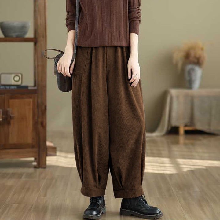 Pantalones harén de pana para mujer, de diseño sencillo, hasta los tobillos, de color liso y con bolsillos , de Buddha Stones, para invierno - image 11