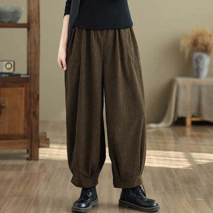 Pantalones harén de pana para mujer, de diseño sencillo, hasta los tobillos, de color liso y con bolsillos , de Buddha Stones, para invierno - image 19