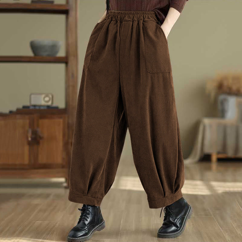 Pantalones harén de pana para mujer, de diseño sencillo, hasta los tobillos, de color liso y con bolsillos , de Buddha Stones, para invierno - image 8