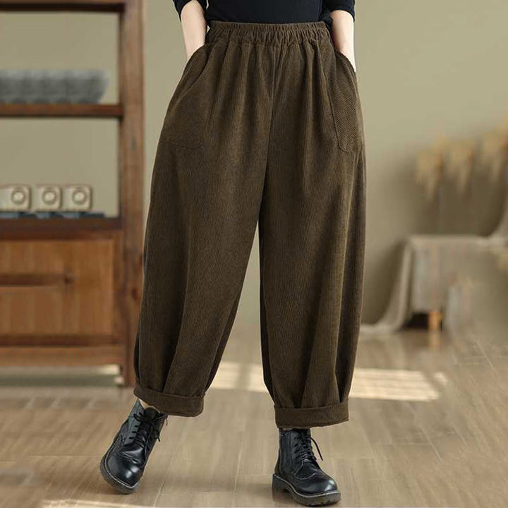 Pantalones harén de pana para mujer, de diseño sencillo, hasta los tobillos, de color liso y con bolsillos , de Buddha Stones, para invierno - image 15