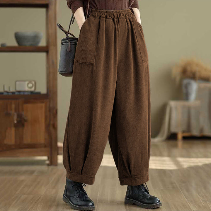 Pantalones harén de pana para mujer, de diseño sencillo, hasta los tobillos, de color liso y con bolsillos , de Buddha Stones, para invierno - image 10