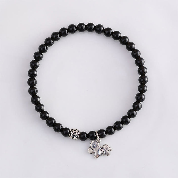 Pulsera de obsidiana negra natural de plata de ley 925 con Buddha Stones y año del caballo - image 12