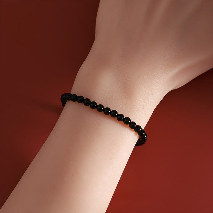 Pulsera de obsidiana negra natural de plata de ley 925 con Buddha Stones y año del caballo - image 3