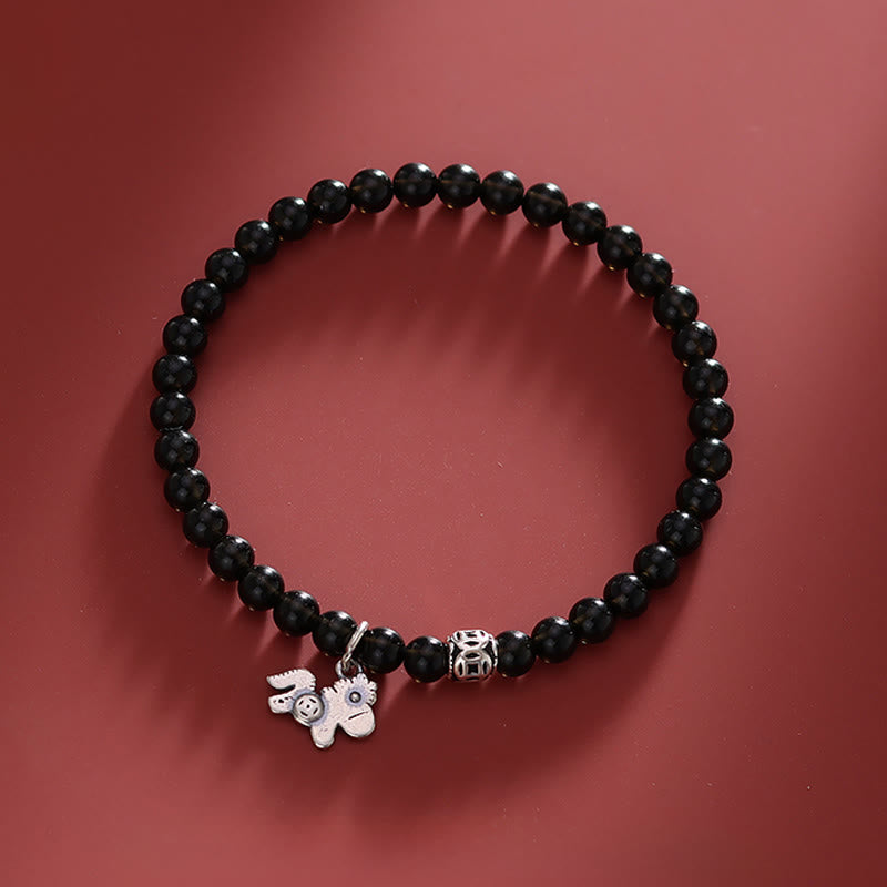 Pulsera de obsidiana negra natural de plata de ley 925 con Buddha Stones y año del caballo - image 8