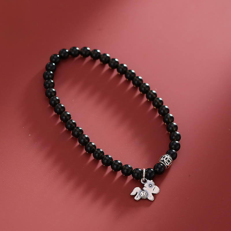 Pulsera de obsidiana negra natural de plata de ley 925 con Buddha Stones y año del caballo - image 9