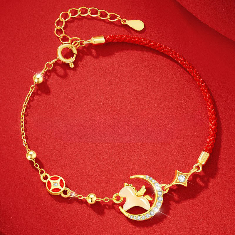 Pulsera de cuerda roja con circón y Buddha Stones, jade hetiano, año del caballo, plata de ley 925 - image 1