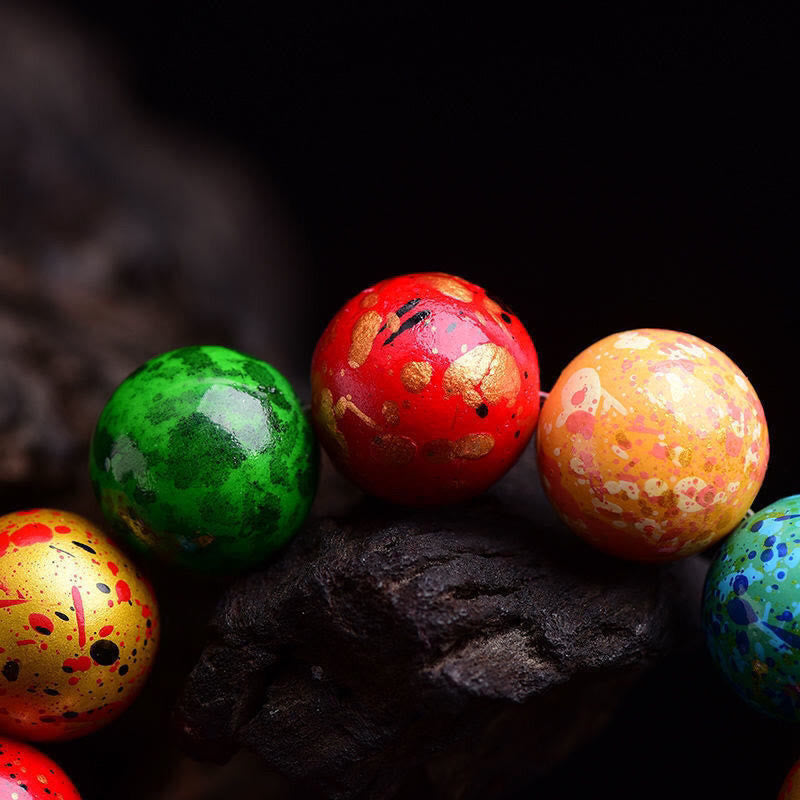 Pulsera de protección de cuentas de sándalo de una sola vuelta con laca multicolor de Buddha Stones - image 3
