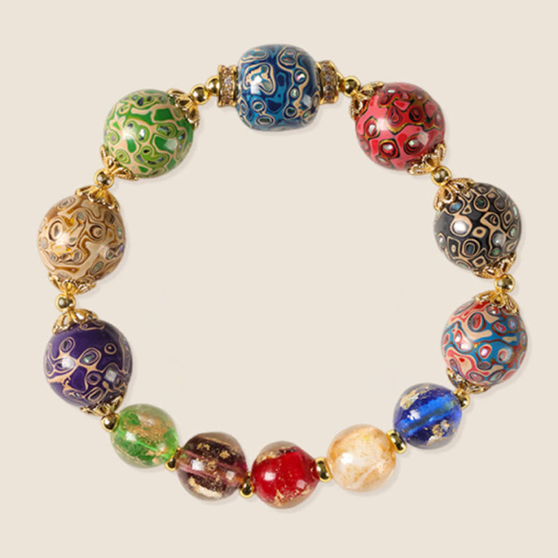 Pulsera artesanal de cuentas de calabaza de sándalo con cristales de Liuli de colores y Buddha Stones lacadas - image 6