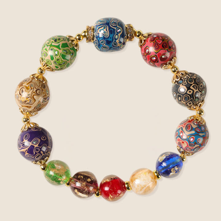 Pulsera artesanal de cuentas de calabaza de sándalo con cristales de Liuli de colores y Buddha Stones lacadas - image 6