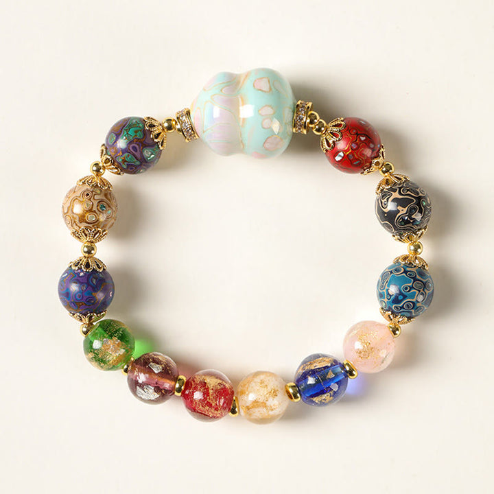Pulsera artesanal de cuentas de calabaza de sándalo con cristales de Liuli de colores y Buddha Stones lacadas - 10 mm - image 8