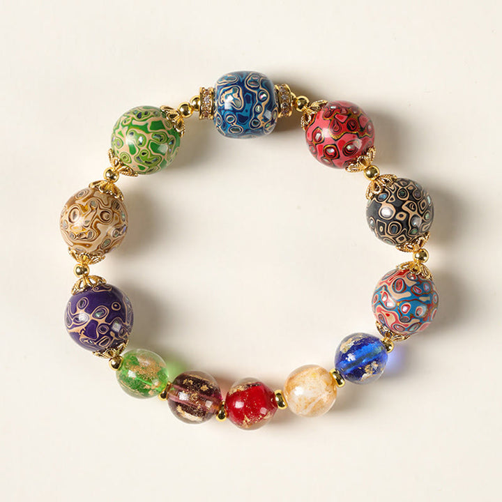 Pulsera artesanal de cuentas de calabaza de sándalo con cristales de Liuli de colores y Buddha Stones lacadas - 12 mm - image 0