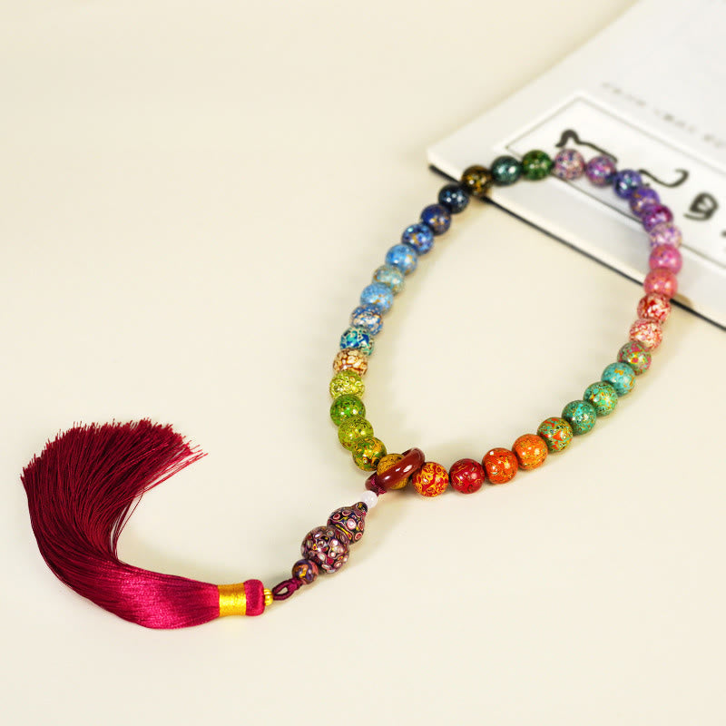 Pulsera de la bendición con borla de cuentas de calabaza, cuentas de calabaza y laca de ébano con Buddha Stones - Ébano (circunferencia de la muñeca: 15-18 cm) - image 1