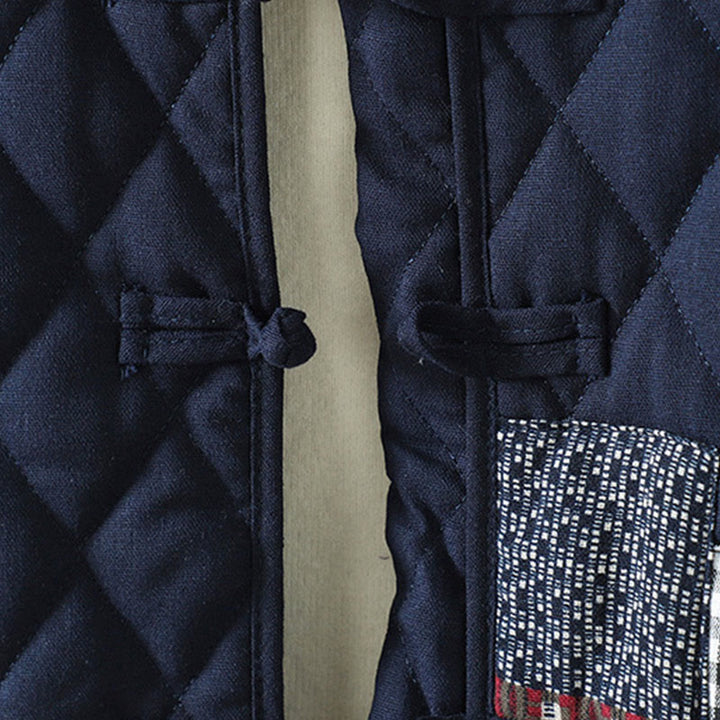 Chaqueta de algodón grueso de manga larga con bolsillos y diseño étnico de Buddha Stones con botones de rana para mujer - image 2