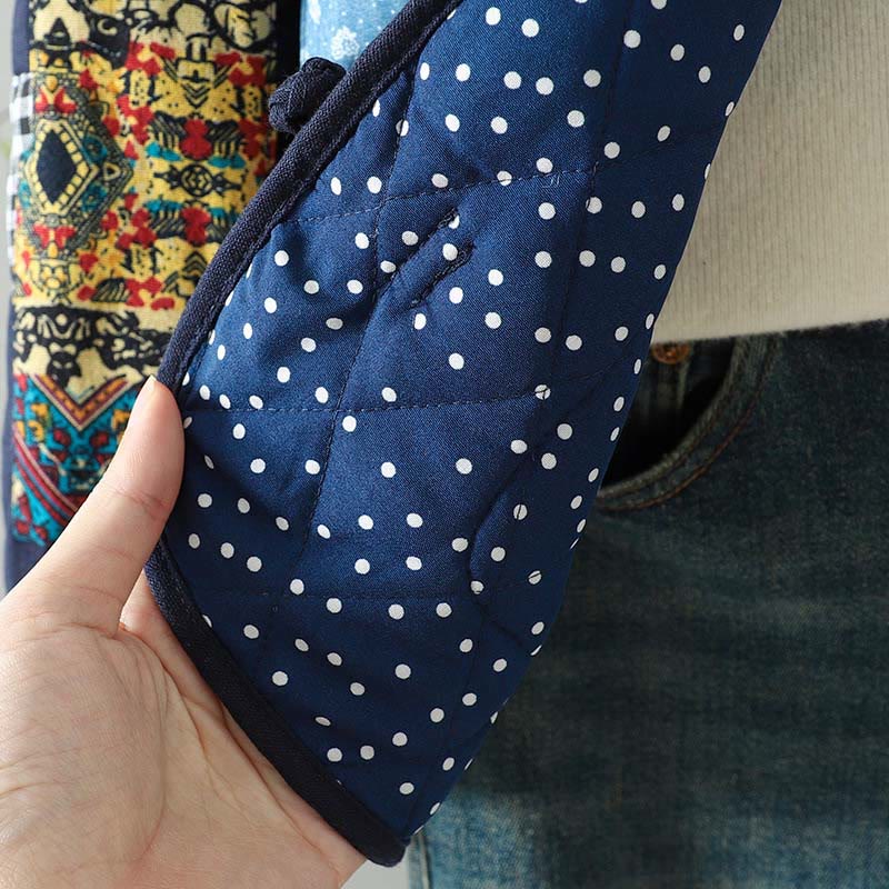 Chaqueta de algodón grueso de manga larga con bolsillos y diseño étnico de Buddha Stones con botones de rana para mujer - image 13