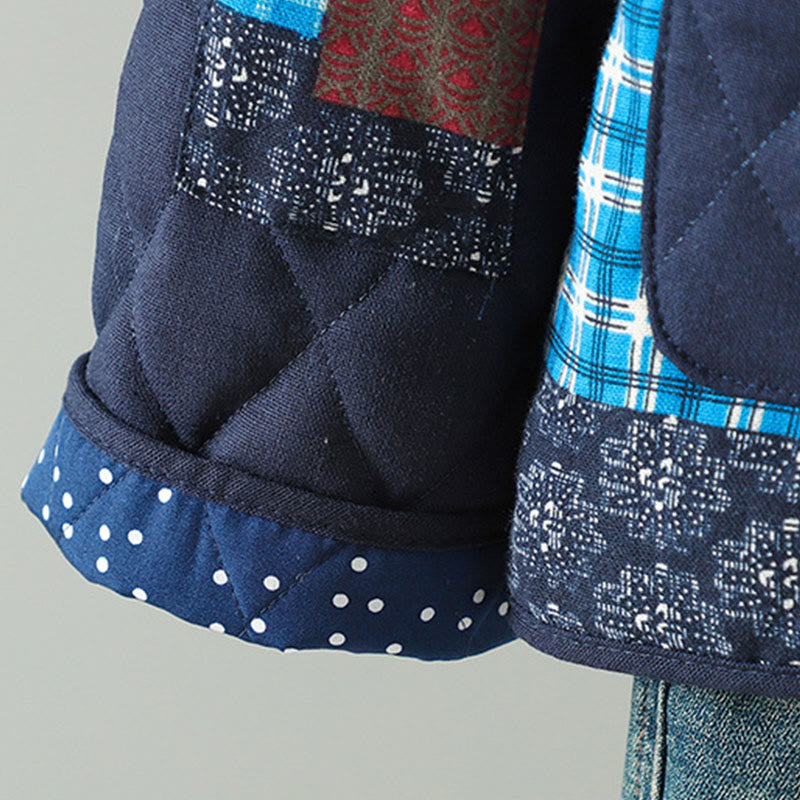 Chaqueta de algodón grueso de manga larga con bolsillos y diseño étnico de Buddha Stones con botones de rana para mujer - image 1