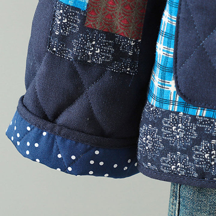 Chaqueta de algodón grueso de manga larga con bolsillos y diseño étnico de Buddha Stones con botones de rana para mujer - image 1