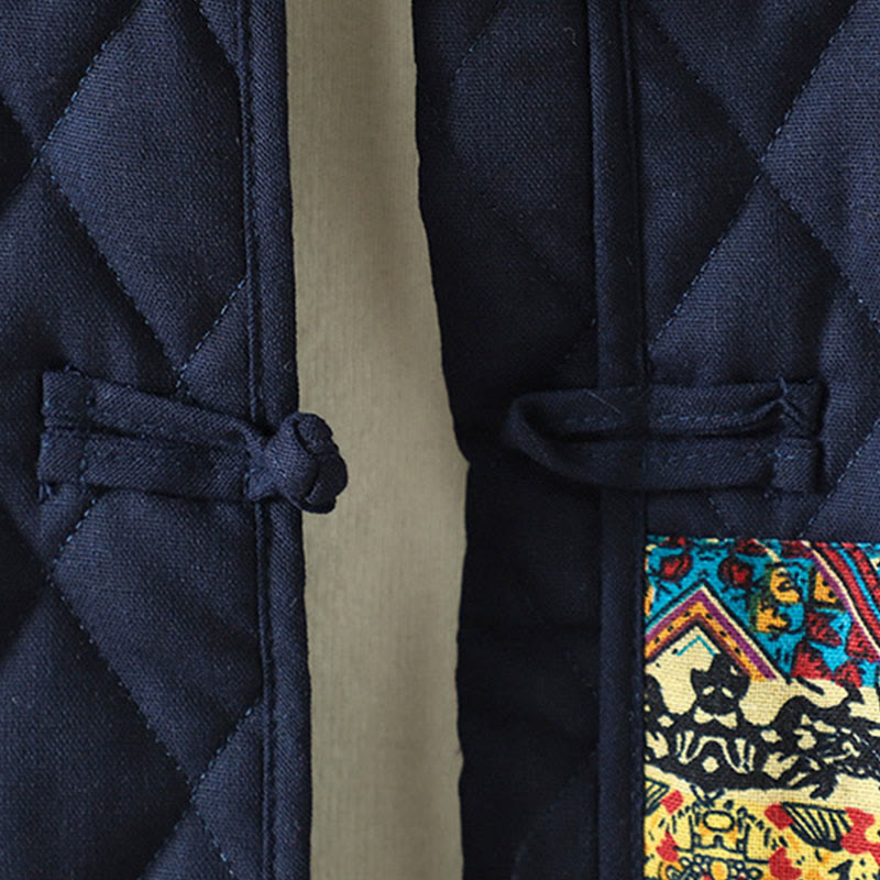 Chaqueta de algodón grueso de manga larga con bolsillos y diseño étnico de Buddha Stones con botones de rana para mujer - image 14