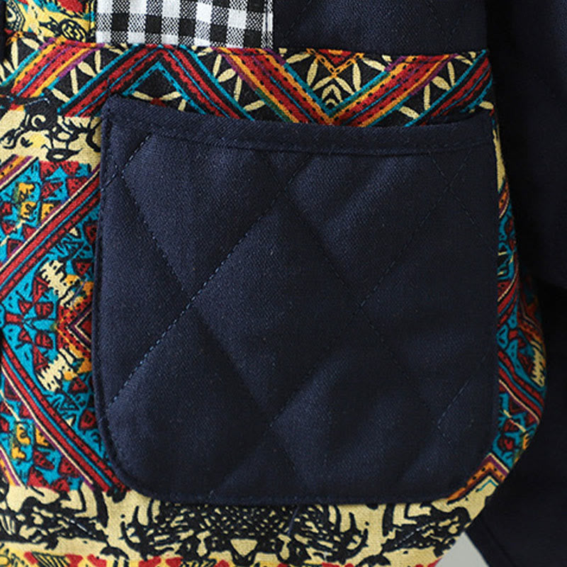 Chaqueta de algodón grueso de manga larga con bolsillos y diseño étnico de Buddha Stones con botones de rana para mujer - image 11