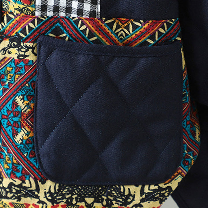 Chaqueta de algodón grueso de manga larga con bolsillos y diseño étnico de Buddha Stones con botones de rana para mujer - image 11