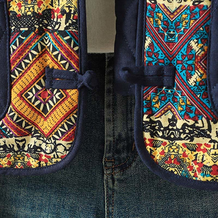 Chaqueta de algodón grueso de manga larga con bolsillos y diseño étnico de Buddha Stones con botones de rana para mujer - image 15