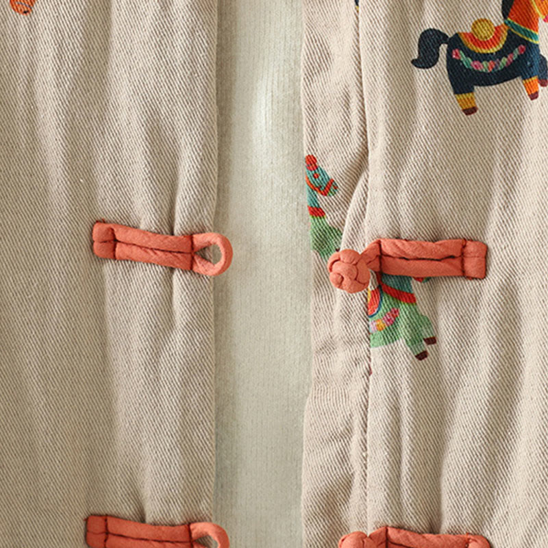 Chaqueta gruesa de algodón de manga larga para mujer con diseño de rana y botones con estampado de Buddha Stones y caballo Fu - image 9