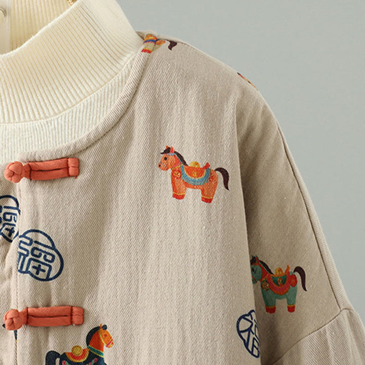 Chaqueta gruesa de algodón de manga larga para mujer con diseño de rana y botones con estampado de Buddha Stones y caballo Fu - image 10