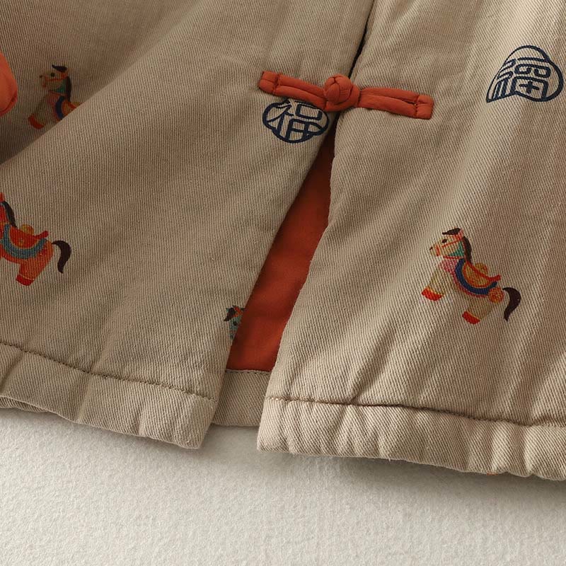 Chaqueta gruesa de algodón de manga larga para mujer con diseño de rana y botones con estampado de Buddha Stones y caballo Fu - image 17