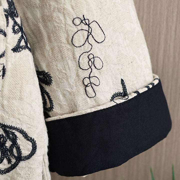 Chaqueta de invierno Buddha Stones para mujer, de manga larga, cuello alto, botones de rana, acolchada de algodón y bolsillos - image 24