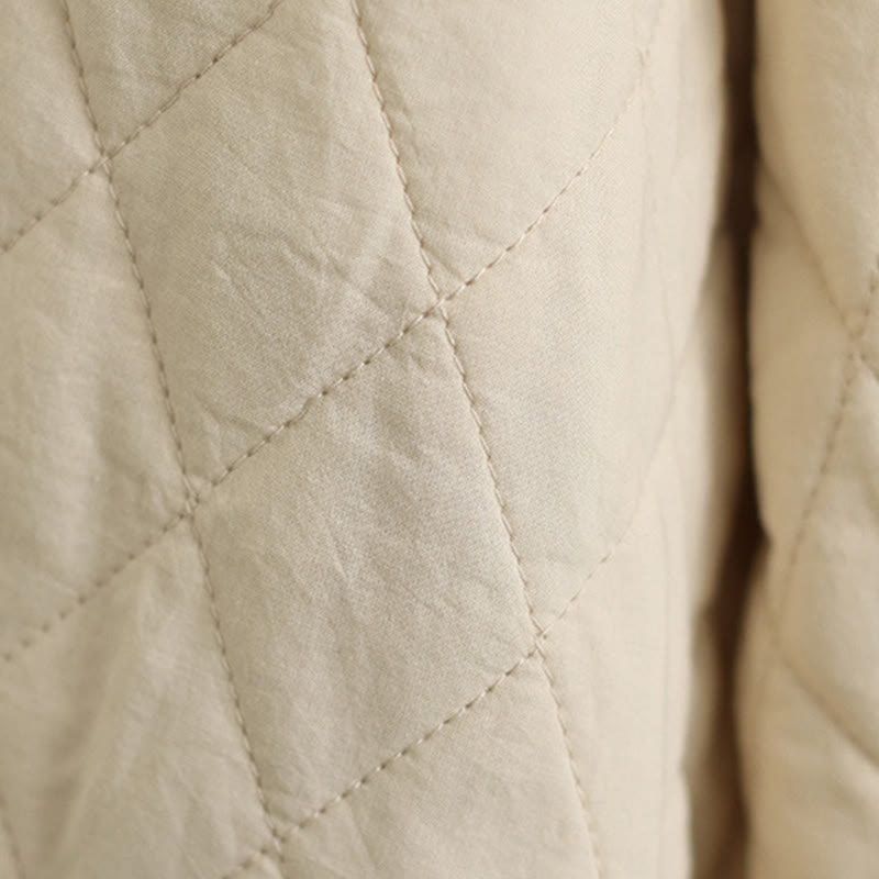 Chaqueta de invierno Buddha Stones para mujer, de manga larga, cuello alto, botones de rana, acolchada de algodón y bolsillos - image 21