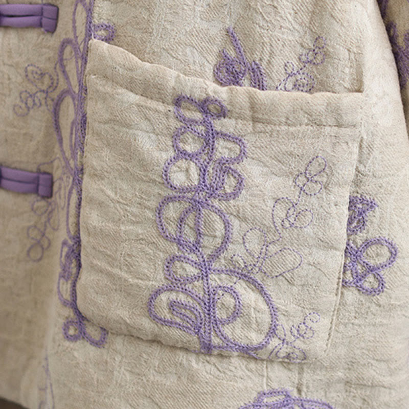 Chaqueta de invierno Buddha Stones para mujer, de manga larga, cuello alto, botones de rana, acolchada de algodón y bolsillos - image 14