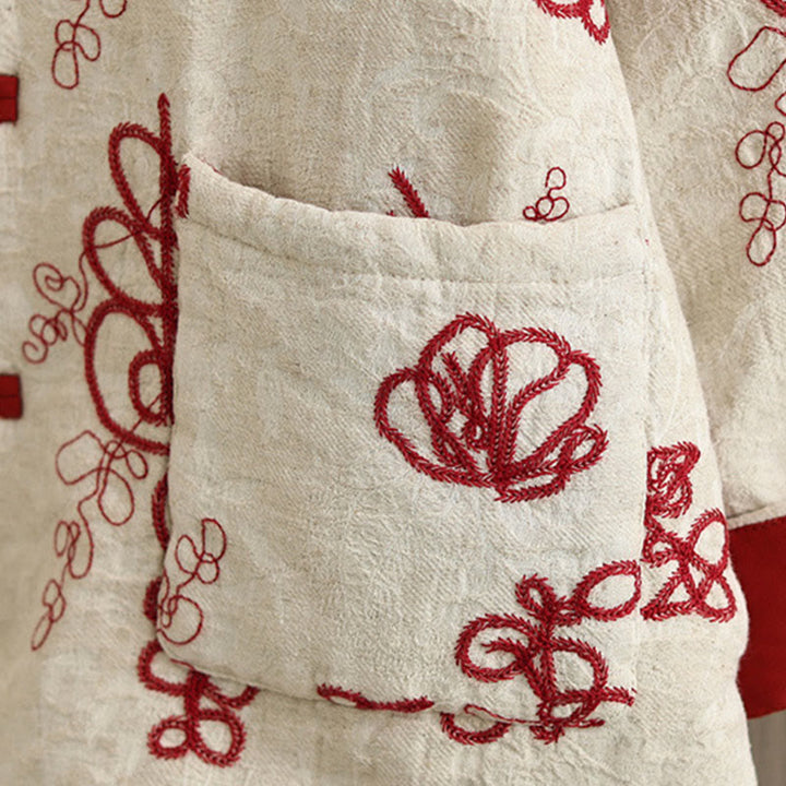 Chaqueta de invierno Buddha Stones para mujer, de manga larga, cuello alto, botones de rana, acolchada de algodón y bolsillos - image 3