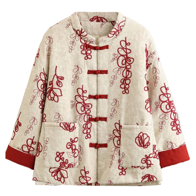 Chaqueta de invierno Buddha Stones para mujer, de manga larga, cuello alto, botones de rana, acolchada de algodón y bolsillos - image 6