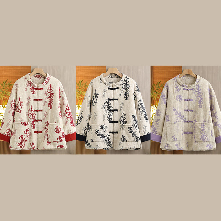 Chaqueta de invierno Buddha Stones para mujer, de manga larga, cuello alto, botones de rana, acolchada de algodón y bolsillos - image 27