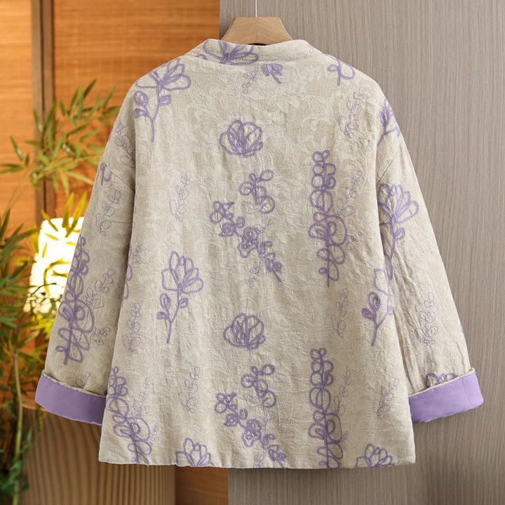 Chaqueta de invierno Buddha Stones para mujer, de manga larga, cuello alto, botones de rana, acolchada de algodón y bolsillos - image 8