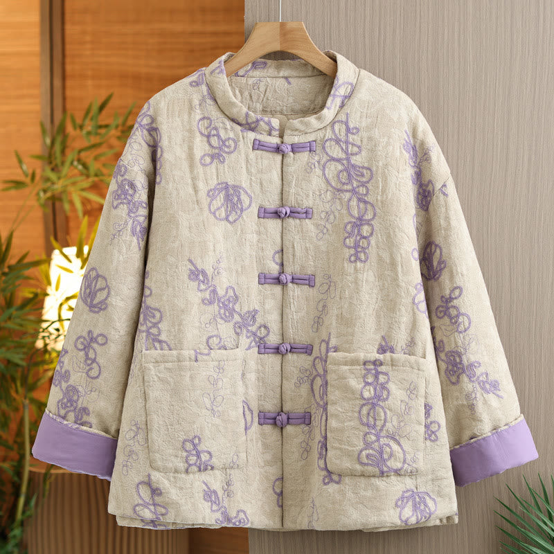 Chaqueta de invierno Buddha Stones para mujer, de manga larga, cuello alto, botones de rana, acolchada de algodón y bolsillos - Orquídea mediana - US14，UK/AU18，EU46 (2XL) - image 7