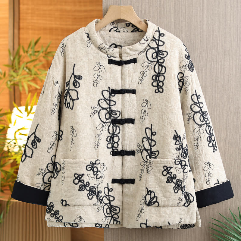 Chaqueta de invierno Buddha Stones para mujer, de manga larga, cuello alto, botones de rana, acolchada de algodón y bolsillos - Negro - US14，UK/AU18，EU46 (2XL) - image 19