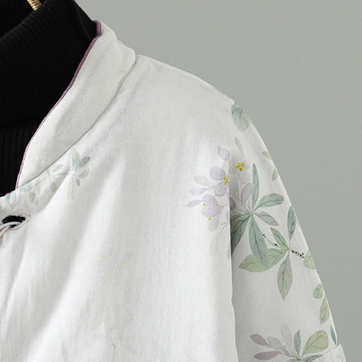 Chaqueta de algodón con estampado floral y botones de rana de manga larga para mujer de Buddha Stones - image 4