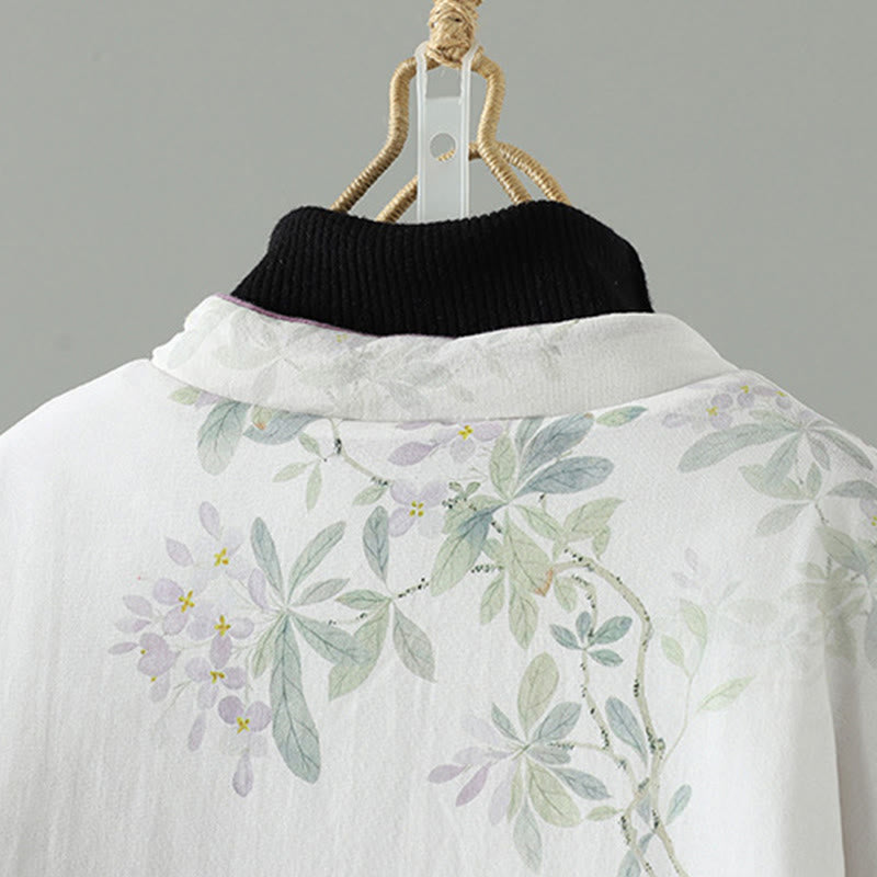 Chaqueta de algodón con estampado floral y botones de rana de manga larga para mujer de Buddha Stones - image 3