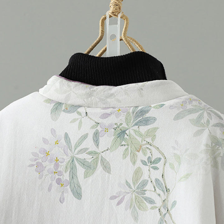 Chaqueta de algodón con estampado floral y botones de rana de manga larga para mujer de Buddha Stones - image 3