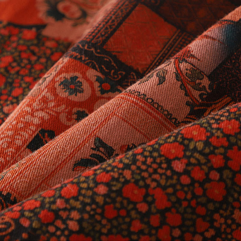 Chaqueta térmica de algodón con botones de rana y manga larga con estampado floral étnico para mujer de Buddha Stones - image 7