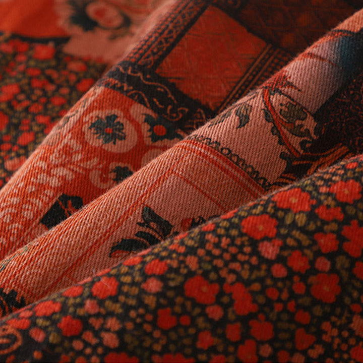 Chaqueta térmica de algodón con botones de rana y manga larga con estampado floral étnico para mujer de Buddha Stones - image 7